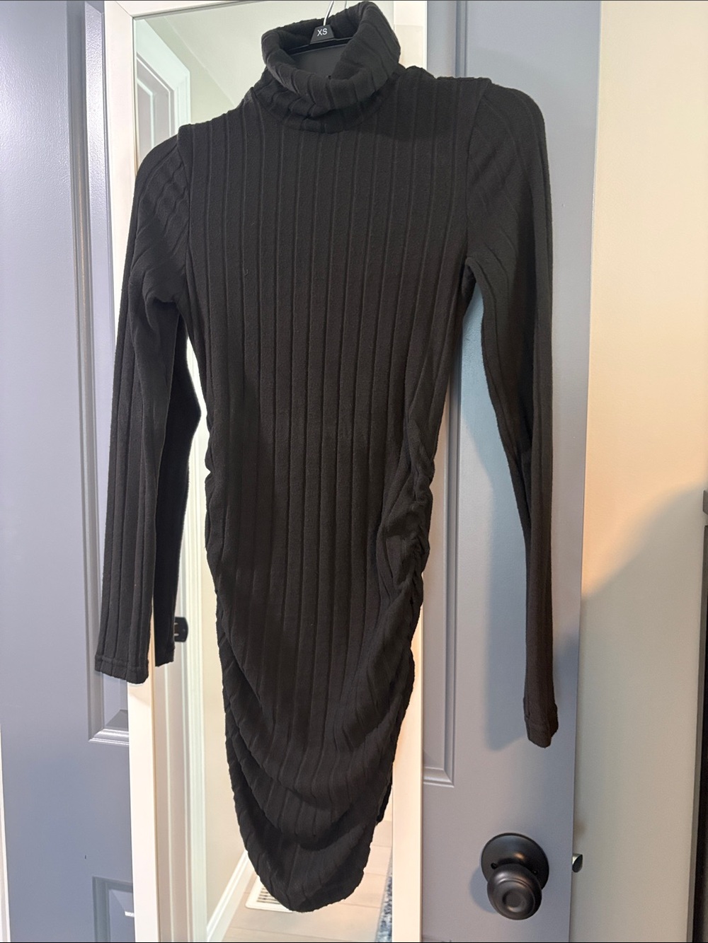 SHEIN Black Ribbed Turtleneck Long Sleeve Midi Dress